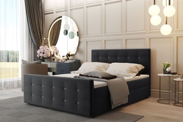 Boxspringbett Schlafzimmerbett CARLOS 200x200 cm Stoff Soro Schwarz inkl. Bettkasten