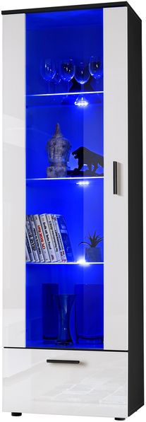 99rooms Teka Vitrine III Schwarz Weiß Hochglanz Blau