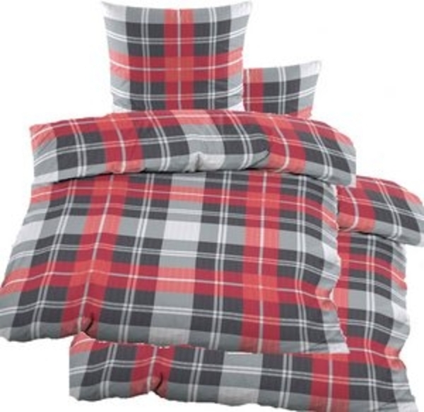 KH-Haushaltshandel Bettwäsche 4-tlg. Seersucker Bettwäsche 2x(135x200 +80x80cm), rot grau, Seersucker, 4 teilig, Karo Muster, bügelfrei Bild 4