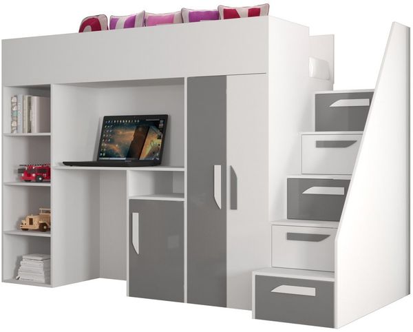 ABIKS MÖBEL Hochbett PARTY 14 Etagenbett für Jugendliche mit Schreibtisch, Kleiderschrank