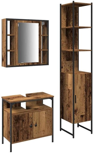 vidaXL Badezimmermöbel-Set mit Regal 3 pcs Altholz Holzwerkstoff 3332549