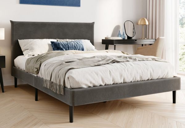 Home Collective Polsterbett 140x200 und 160x200 cm mit Lattenrost und weichem Bezug, Bettgestell (Doppelbett mit gepolstertem Kopfteil, robustes Gestell, hoher Liegekomfort), 140x200 cm, Grau, Cordbezug