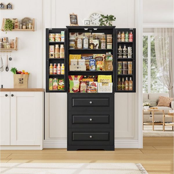 Homfa Mehrzweckschrank Küchenschrank Vorratsschrank Buffetschrank Speiseschrank mit 8 Türregalen, 2 Schubladen, 60x40x150cm