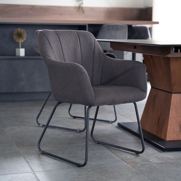 HOME DELUXE Esszimmerstuhl mit Armlehne Webstoff PAKU – Anthrazit