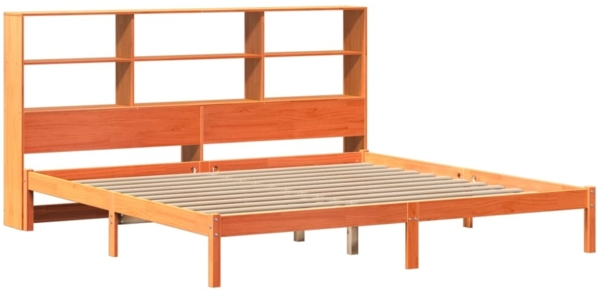 vidaXL Massivholzbett mit Regal ohne Matratze Wachsbraun 200x200 cm 3321609 Bild 2