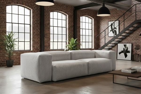 KAWOLA Sofa CELESTE 4-Sitzer Cord hellgrau 72 x 114 x 302 cm