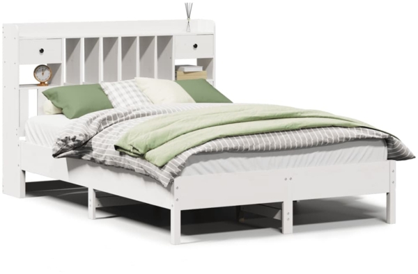 vidaXL Massivholzbett mit Regal ohne Matratze Weiß 135x190 cm Kiefer 3322925