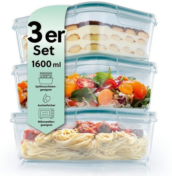 GOURMETmaxx Frischhaltedose Glas-Frischhaltedosen Klick-it 6tlg. - luftdicht, Glas, mit 4-fach-Klickverschluss Spülmaschinengeeignet