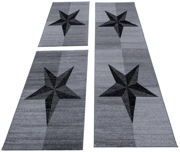 Carpettex Kurzflor-Bettumrandung Sterne-Design, Höhe 6 mm, (Bett-Set, 3-tlg, Bettvorlage), Schlafzimmer Teppich Bettumrandung Läufer Set 3 teilig