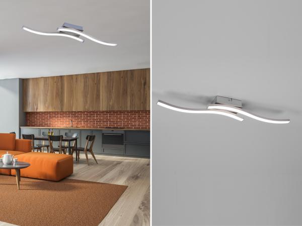 TRIO Leuchten LED Deckenleuchte Route, LED fest integriert, Warmweiß, moderne Deckenlampe 2-flammig, LEDs mit 2x 500 Lumen