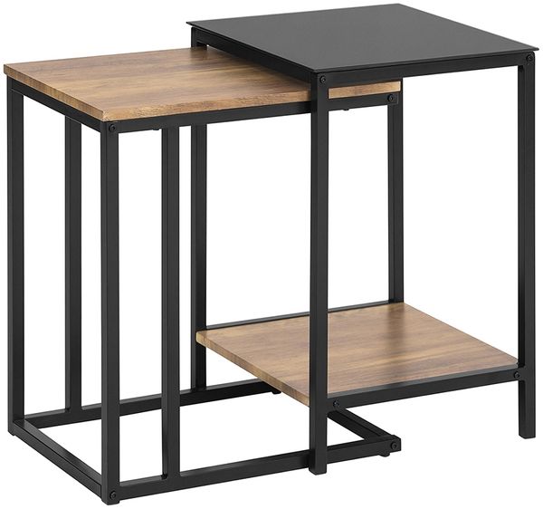 SoBuy FBT99-F Set aus 2 Satztischen, MDF, PVC-Furnier, Schwarz, 53 x 61 x 40 cm
