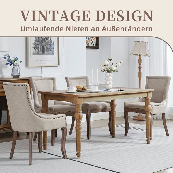 SeedWave Esszimmerstuhl 2er-Set Küchenstuhl Chenillebezug, Holzfüße mit Verstellbaren Fußpads, Polsterstuhl mit geschwungener Rücklehne, Niete-Design
