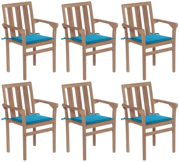Stapelbare Gartenstühle mit Kissen 6 Stk. Massivholz Teak
