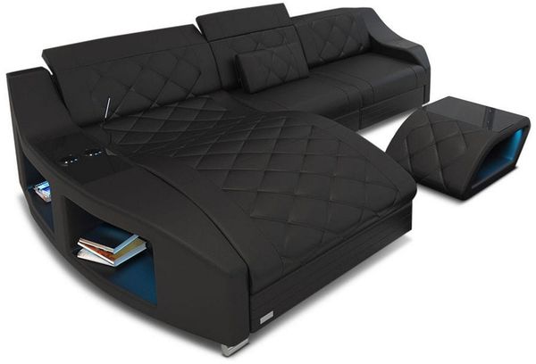 Ecksofa Swing Eleganz L Form - Echtleder - schwarz - Links