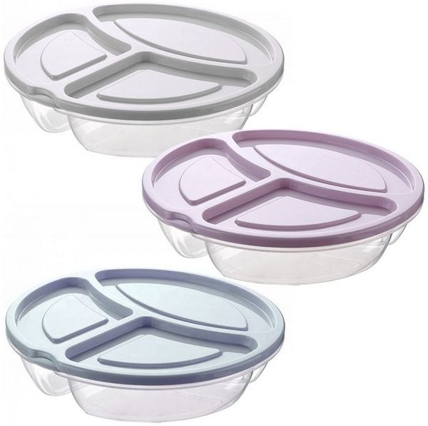 TSB Werk Lunchbox 1-3 Lunchbox Brotdose Lunch Mittag Box Menübox, (3-tlg), Tellerbox, Rund, Picknick, 3 Fächer