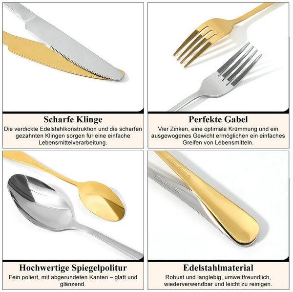 Simloveve Besteck-Set Besteckset für 12 Personen, 48 teilig Edelstahl Besteck set (48-tlg), 12 Personen, Edelstahl, Essbesteck mit Messer Gabel Löffel, in Geschenkbox, Spülmaschinenfest