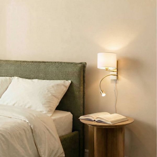 Lindby Wandleuchte Florens, Gold / Messing warmweiß IP20, 1 x 40 W E14 (exkl) + 1 x 4 W LED (inkl), warmweiß