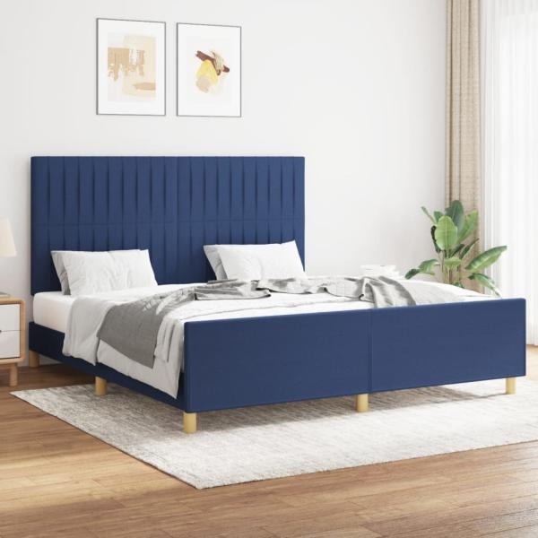 Doppelbett, Polsterbett mit Kopfteil Stoff Blau 160 x 200 cm