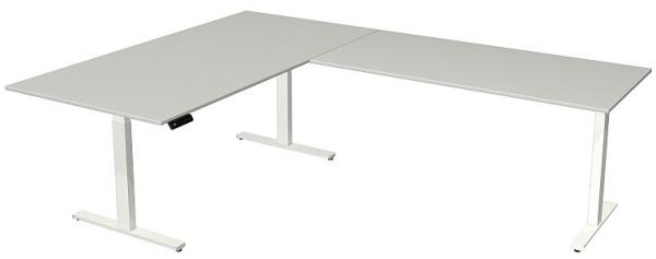 Kerkmann Move 3 Schreibtisch- Stehtisch 2000 x1000 mm mit Anbautisch 1600 x 800 mm elektrisch höhenverstellbar 720 - 1200 cm Mit Memory-Funkton - 4 Höhen speicherbar lichtgrau