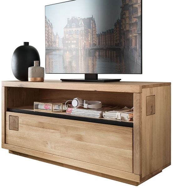 Lomadox Lowboard WINCHESTER-69, TV Board Fernsehschrank 120 cm Eiche massiv geölt Hirnholz-Detail