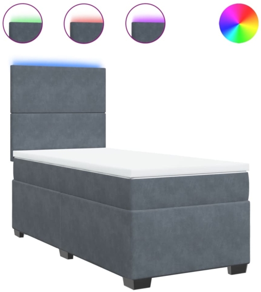 vidaXL Boxspringbett mit Matratze Dunkelgrau 90x200 cm Samt 3293105