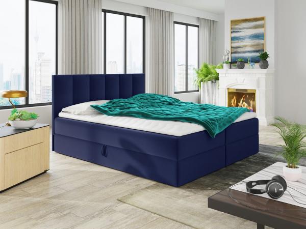 Boxspringbett Star mit Topper, Bonell-Matratze und 2 Bettkästen, Doppelbett, Polsterbett, Bett (Dunkelblau (Kronos 09), 160x200 cm)