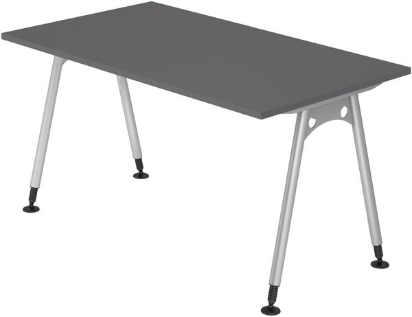 bümö manuell höhenverstellbarer Schreibtisch 140x80 cm in graphit - PC Tisch höhenverstellbar & klein, höhenverstellbarer Tisch Büro, kleiner Computertisch verstellbar, A-Serie, AS-14-G