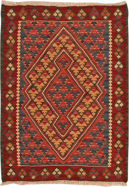 Looma 'Shiva' Kelim Senneh handgewebt, Schurwolle Blau, 62x85 cm