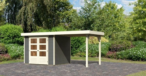 Karibu 19mm Gartenhaus Askola 3 Terragrau mit Anbau 2,40m nur Anbau