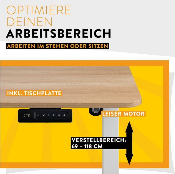 boho office® Schreibtisch UDESK (Komplettpaket, inkl. 110 x 60 cm große Tischplatte), elektrisch stufenlos höhenverstellbar