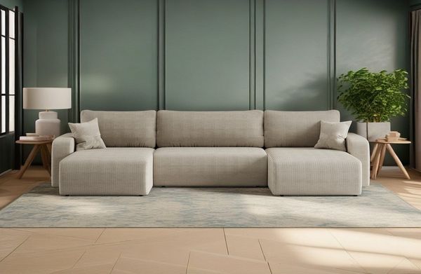 Kaiser Möbel Ecksofa mit schlaffunktion und bettkasten,U-form, MILANO Poso und Quelle, komfortabler Schaumstoff, viele Farben, Schlaffunktion, Bettkasten