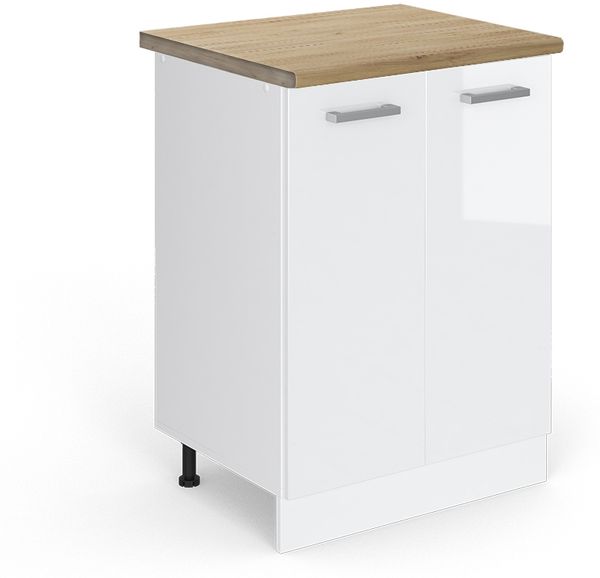 Küchenunterschrank R-Line Weiß Hochglanz 60 cm , AP Eiche Vicco
