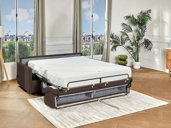 Schlafsofa 4-Sitzer CALIFE - Stoff - Braun - Liegefläche: 160 cm - Matratzenhöhe: 22 cm