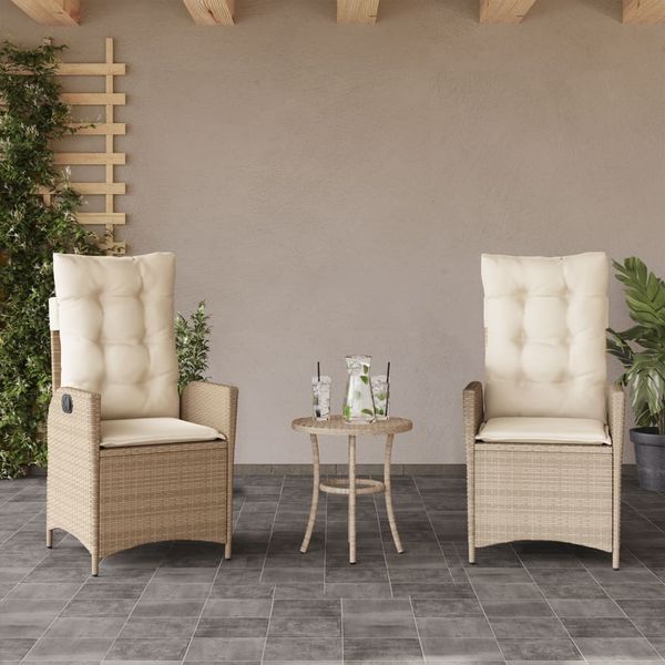 vidaXL Gartensessel mit Kissen 2 Stk. Verstellbar Beige Poly Rattan 365268