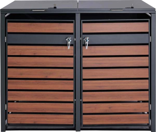 2er Mülltonnenverkleidung HWC-J81, Mülltonnenbox, erweiterbar, Metall 50kg, anthrazit ~ Kirsche-Holzoptik dunkelbraun Bild 5