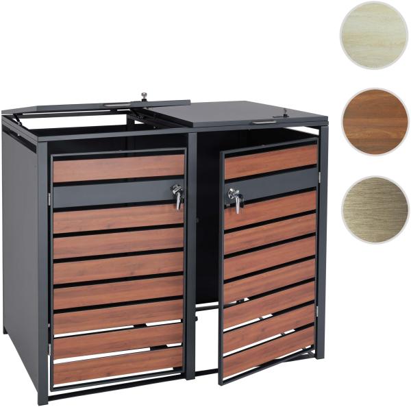 2er Mülltonnenverkleidung HWC-J81, Mülltonnenbox, erweiterbar, Metall 50kg, anthrazit ~ Kirsche-Holzoptik dunkelbraun Bild 9