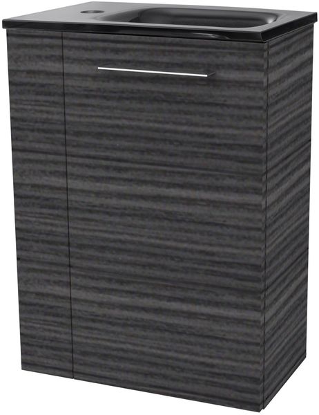 FACKELMANN SBC B.PERFEKT Gäste WC Waschtisch Set 45 cm breit, Anthrazit Holzoptik, Waschbecken Glas Anthrazit, Türanschlag rechts