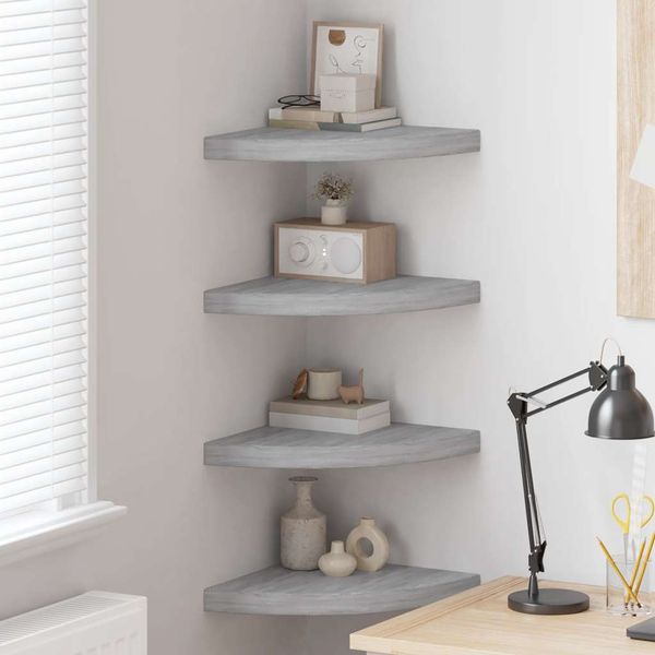 Bücherregal Wand 4 pcs, Eck-Schweberegale Betongrau 35 x 35 x 3,8 cm MDF