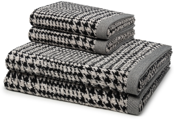 Möve Brooklyn Glencheck 4 tlg. Frottier-Set - 2 X Handtuch (50 X 100cm), 2 X Duschtuch (80 X 150cm) - 600 g/m2 - Nature/Black