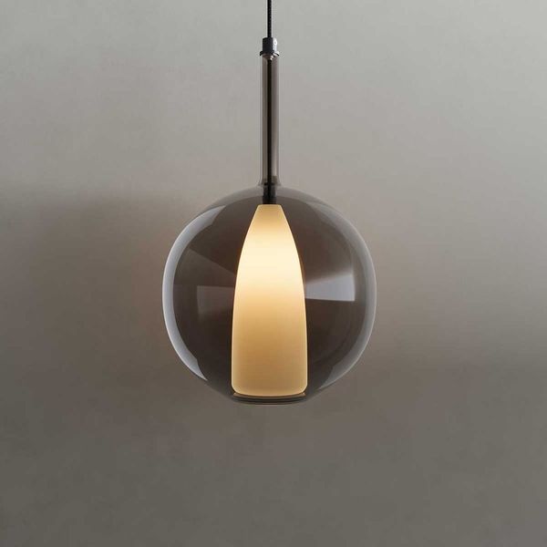 s.luce Belluna Glas Galerie-Pendelleuchte 500cm Textilkabel Rauch Ø 24cm