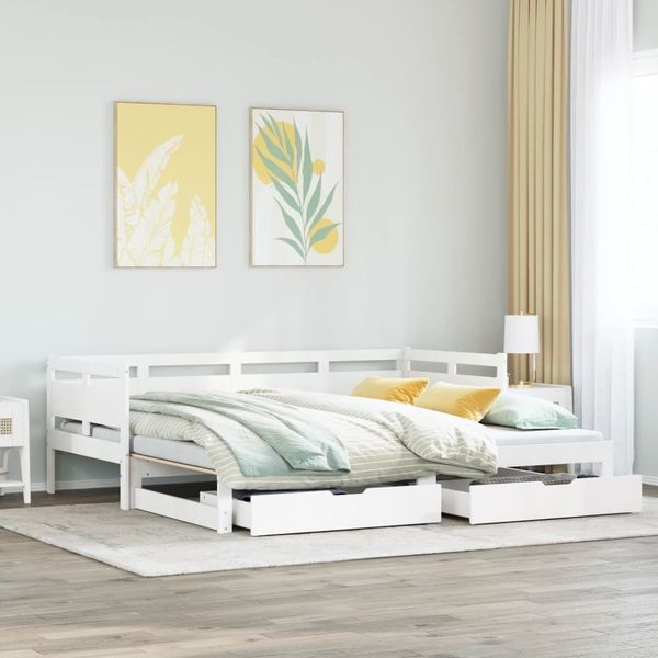 vidaXL Tagesbett Ausziehbar mit Schubladen ohne Matratze Weiß 90x190cm 3302236