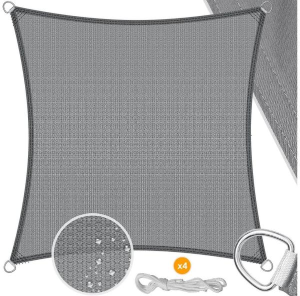 KESSER® Sonnensegel Sonnenschutz Windschutz | HDPE Gewebe | wasserabweisend & windabweisend | 5-Fach quer vernäht robust & stabil Schattenspender Garten Balkon Terrasse Quadrat, Grau, 2x2m