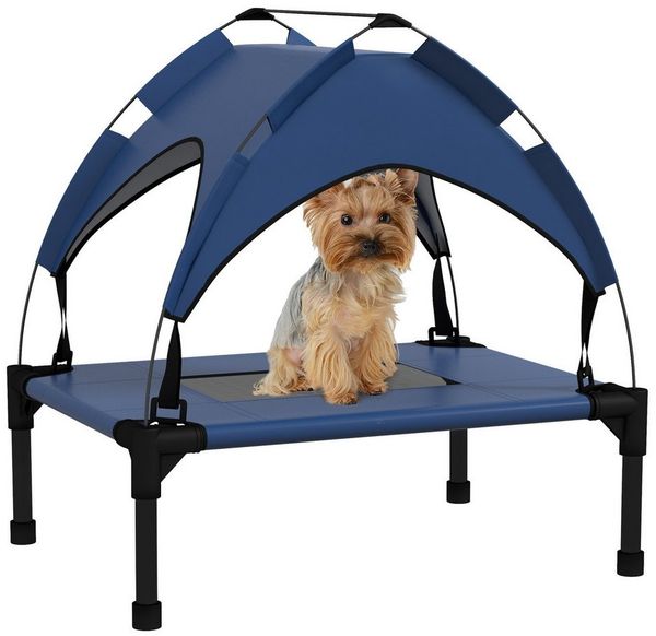 PawHut Tierbett mit Baldachin, Outdoor Hundeliege mit Dach, Atmungsaktiv, Oxford, für Mini- und Kleinhunde Dunkelblau Oxford 61 x 46 x 94 cm