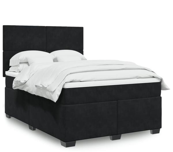 vidaXL Boxspringbett mit Matratze Schwarz 140x200 cm Samt 3290926