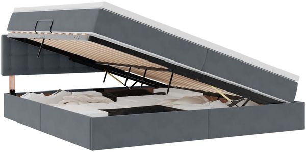 vidaXL LED-Speicherbett mit Matratze Dunkelgrau 200 x 200 cm Samt 3371536 Bild 2