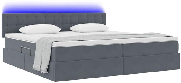 vidaXL LED-Speicherbett mit Matratze Dunkelgrau 200 x 200 cm Samt 3371536 Bild 3