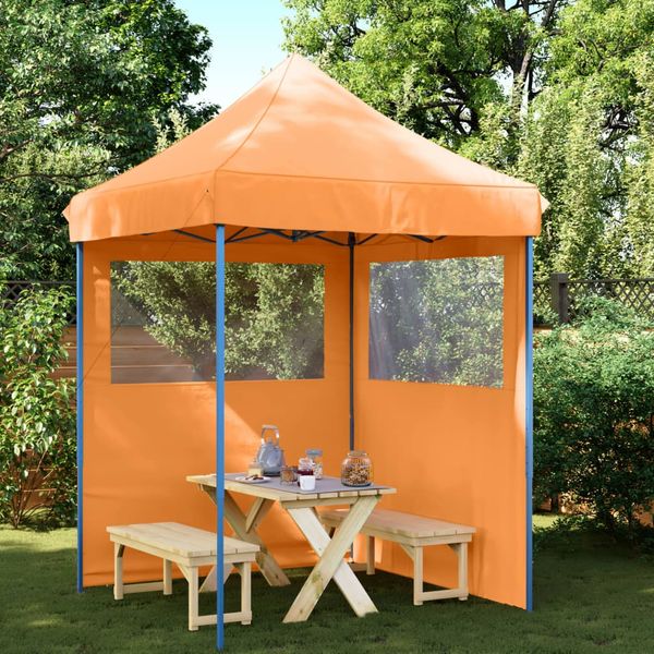 vidaXL Pop-Up Partyzelt, faltbar, Stahl / PE, orange, mit 2 Seitenteilen, 306 x 200 x 200 cm