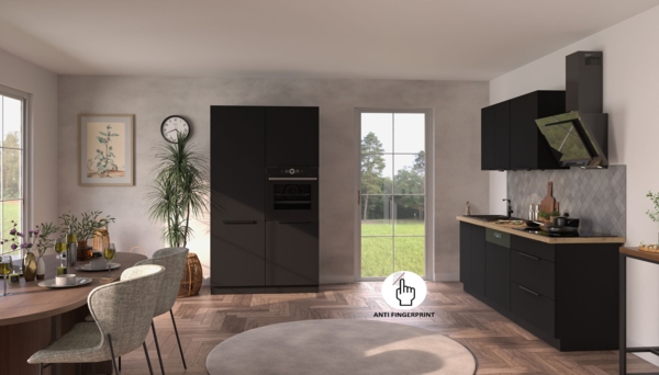 Küche ARIA K-BL - 220 + 120 cm Anti Fingerprint Küchenzeile Küchenblock Singleküche Einbauküche