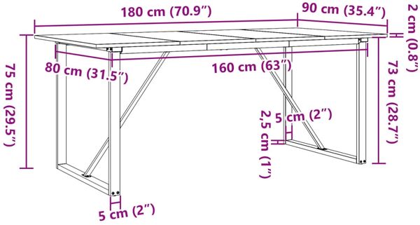 vidaXL Esstisch O-Gestell 180x90x75 cm Massivholz Kiefer und Stahl 3282678 Bild 10