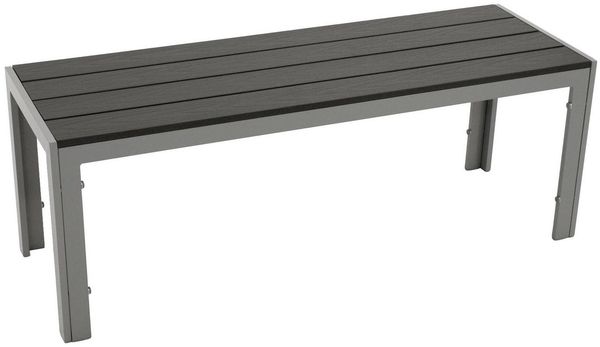 DEGAMO Gartenbank SORANO ohne Rückenlehne, 2-sitzer 120cm, Alu silbergrau + Kunstholz grau, wetterfest